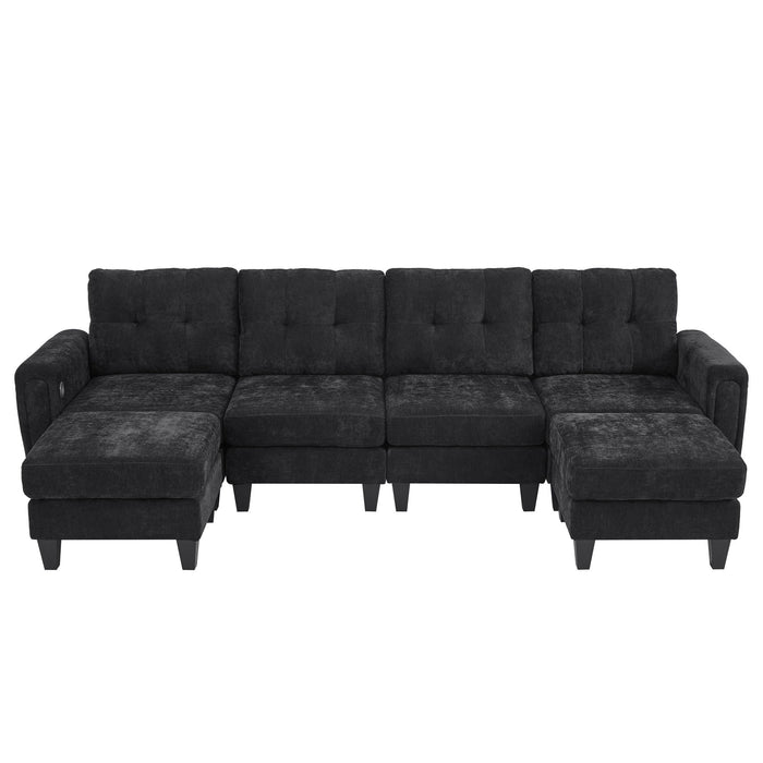 Modular Sectional Sofa With Movable Ottomans, USB Ports & Side Tables