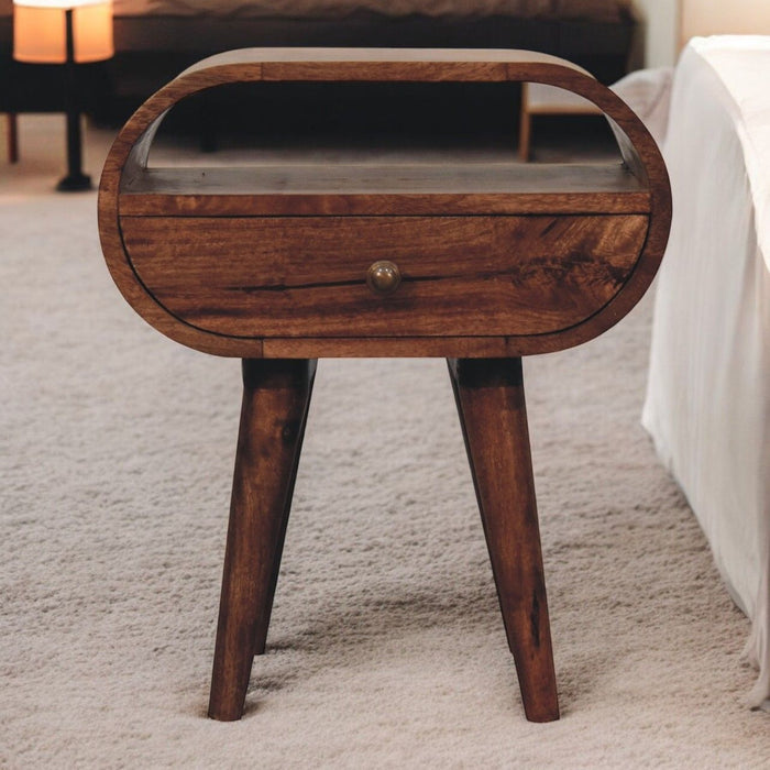 Circular Bedside Table With Open Slot - Caramel