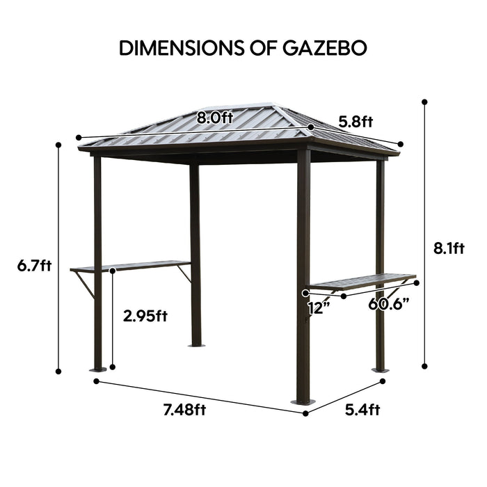 Grill Hardtop Gazebo Outdoor Metal Hard Top Gazebo, Permanent Bbq Gazebo With Galvanized Steel, Aluminum Framed Pavilion With Shelves - Dark Brown