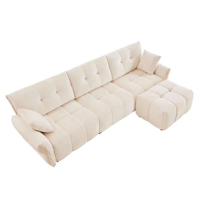 Sofa Set With Ottoman And Pillows, Textured, High Resilience Cushions