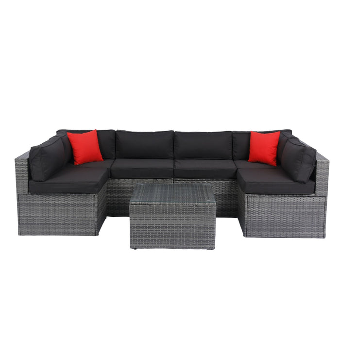5 Pieces Rattan Sectional Outdoor Furniture Cushioned U Sof Set With 2 Pillow - Gray / Black