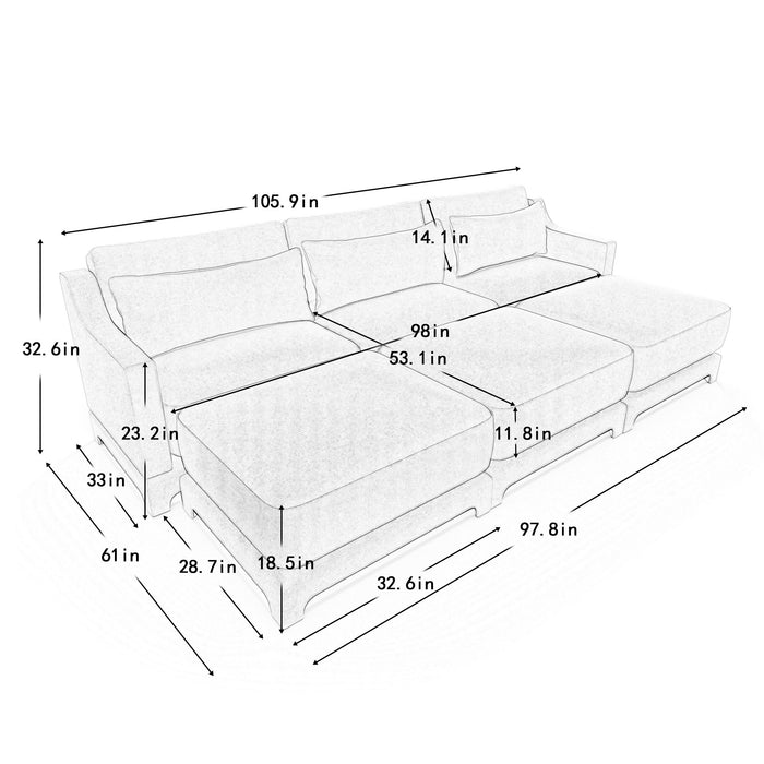 Stylish Sofa With Ottoman And Lumbar Pillows, Ergonomic Design