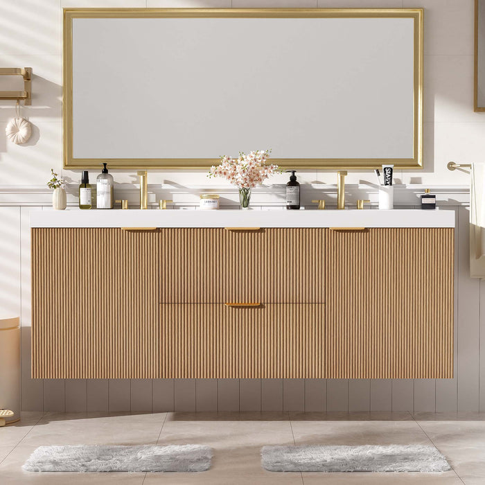 59.3" Double Sink Bathroom Vanity With Smc Resin Top, Painted Cabinet, Soft Close Doors, Wall Mounted - Wood