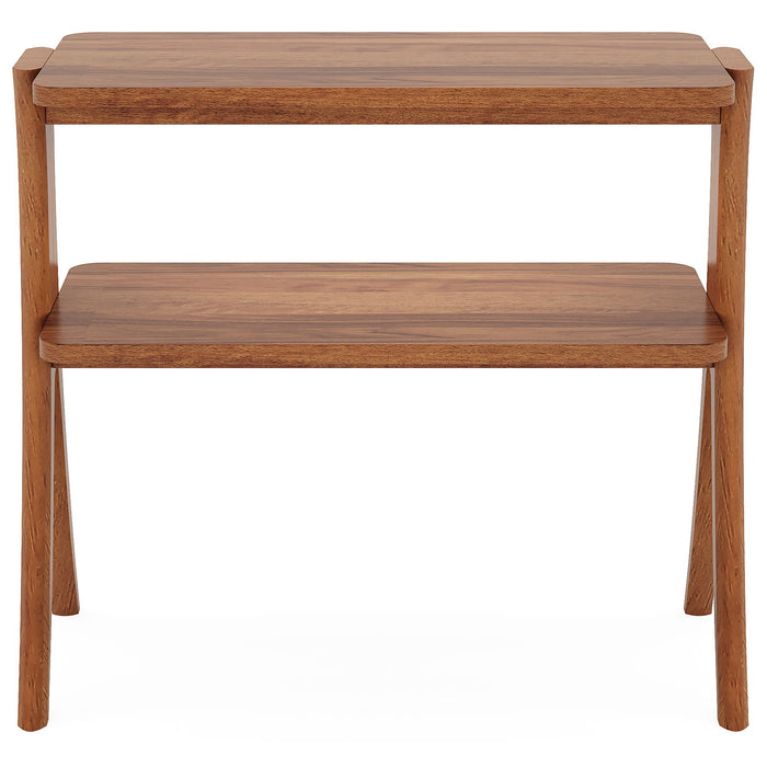 Narrow 2 Tier Side Slim Accent Table For Living Bedroom Or Entryway, Space Saving Furniture With Storage Shelf - Walnut