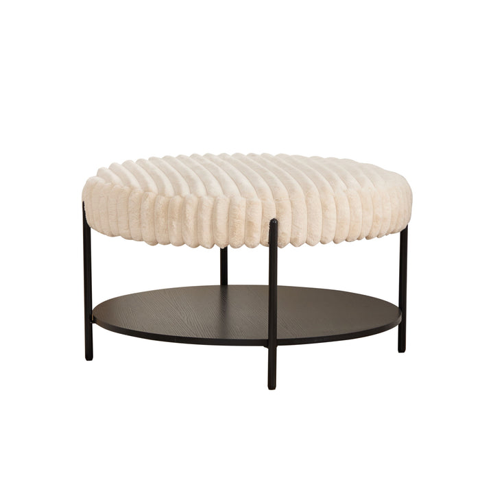 Modern Upholstered Round Ottoman Coffee Table With Storage Shelf