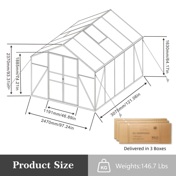 Gain Height Windproof Greenhouse All Season Outdoor Garden Shelter