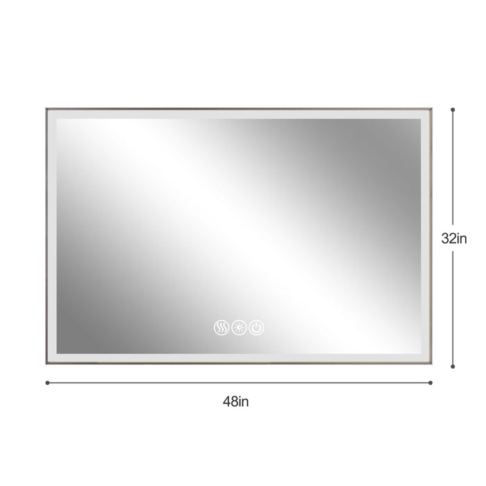 Modern LED Bathroom Vanity Mirror With Aluminum Frame, 45° Beveled Lights, Anti Fog - Silver