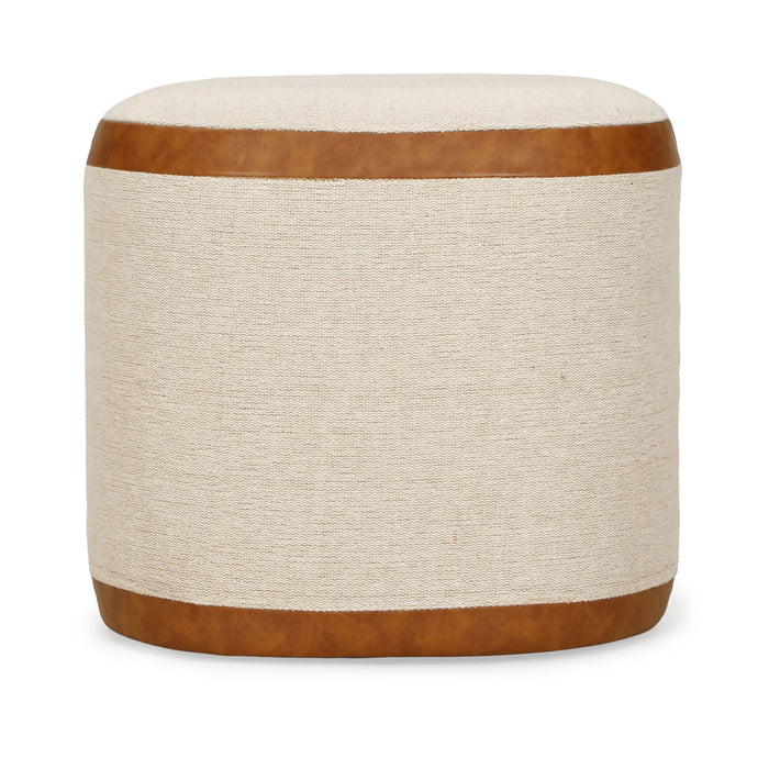 Huche - Cotton Jute and Vegan Leather Oval Ottoman - Natural