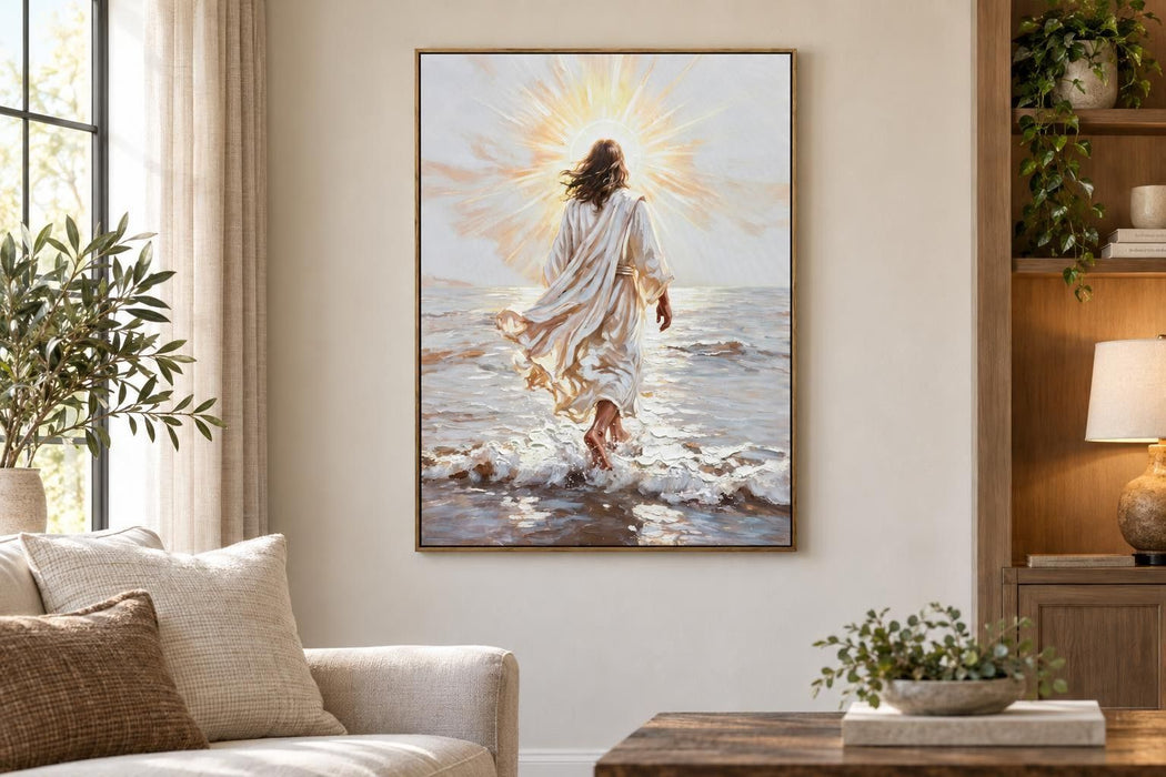 Steps Toward Glory - 36 X 48 - Hand-Embellished Canvas In Frame - White, Gray, Cream, Brown