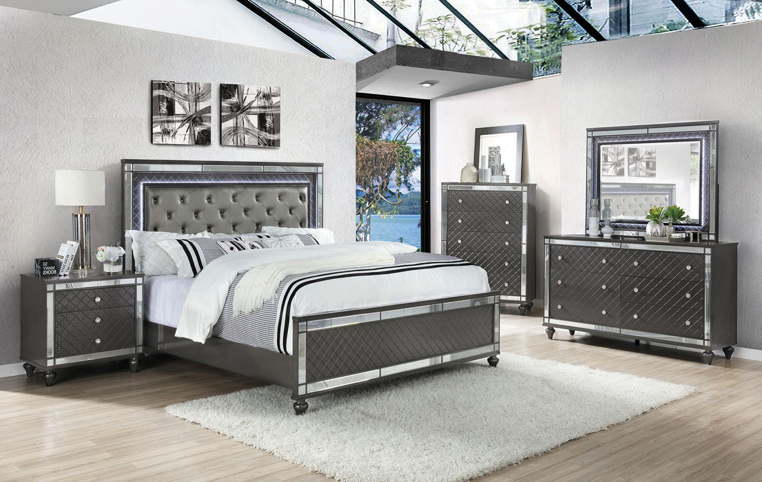Refino - King Upholstered Bed - Gunmetal