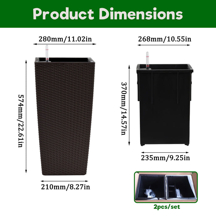 Indoor Outdoor Planter With Automatic Watering System (Set of 2)