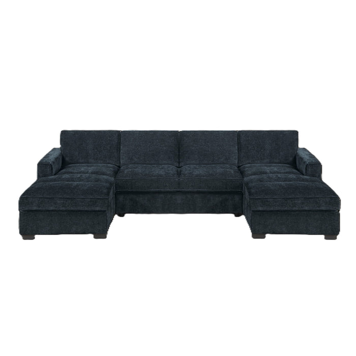 U - Sectional Sofa Upholstered LAF / RAF Chaise With Armless Loveseat And Chairs - Black