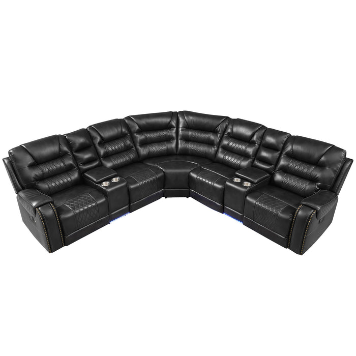 Manual Reclining Sectional Sofa Set, L Shaped Symmetrical Motion Sofa Corner Couch Sets With Storage Boxes, 4 Cup Holders And LED Light Strip For Living Room