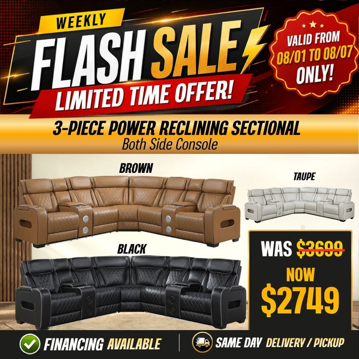 Fairway 3-Piece Power Reclining Sectional - Both Side Console