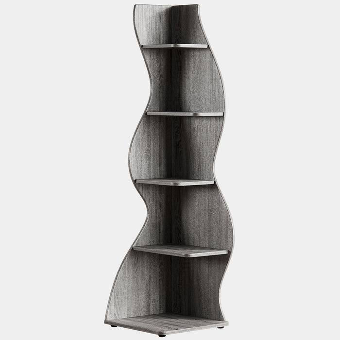 5 Tier Wavy Corner Bookshelf And Plant Stand For Living Room