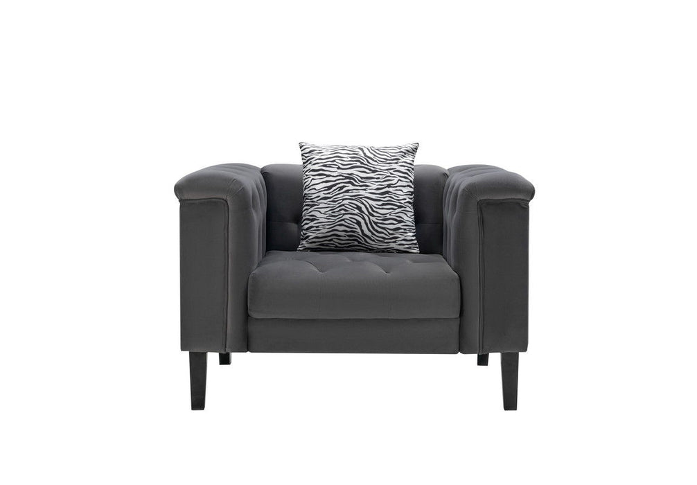 Mary - Tufted Chair With 1 Accent Pillow - Dark Gray