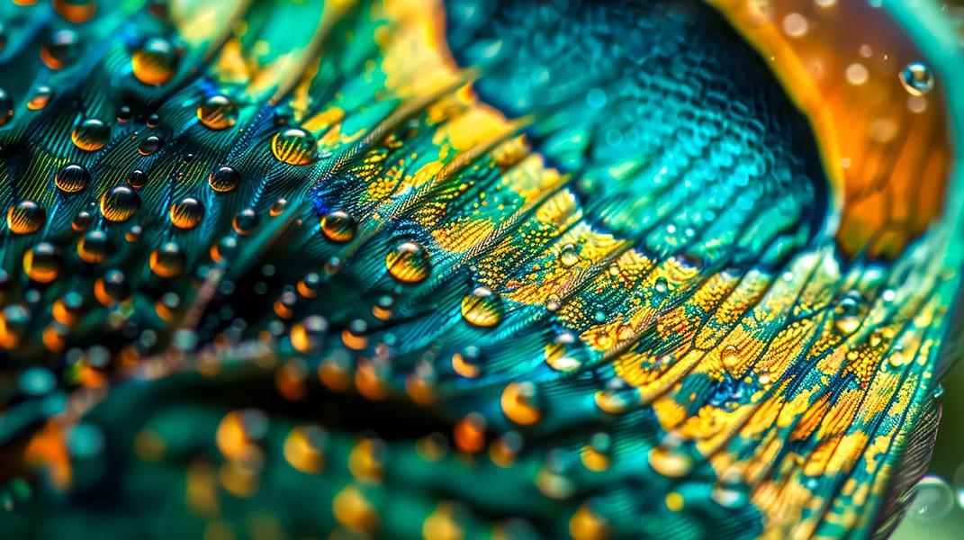 Peacock Droplets (Framed) - Blue