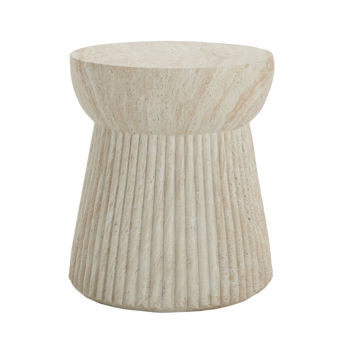 Outdoor Travertine Concrete Side Table - Beige