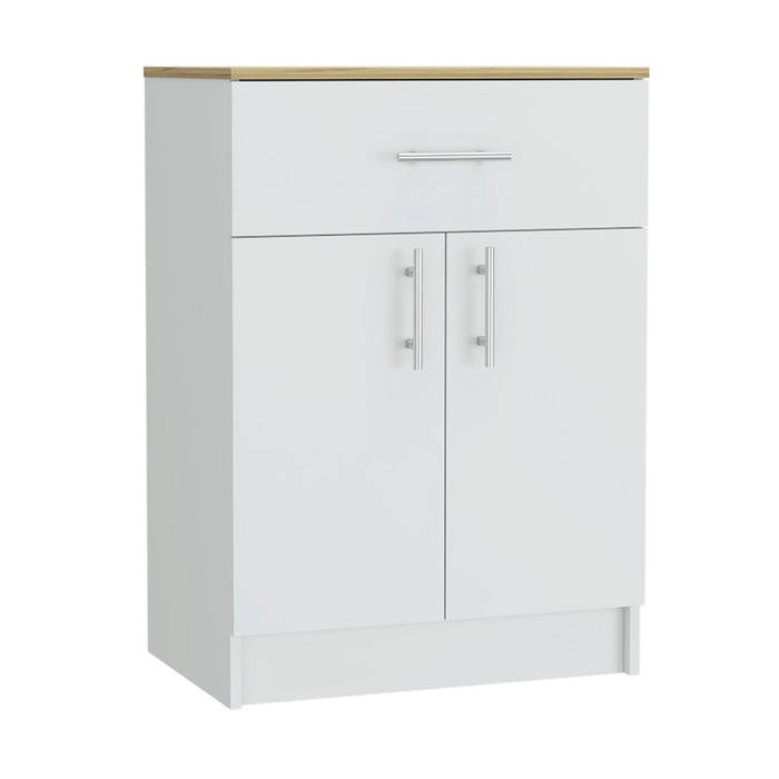 Pantry Organizer Cabinet One Drawer, Two Interior Shelves, Two Doors - White / Light Oak
