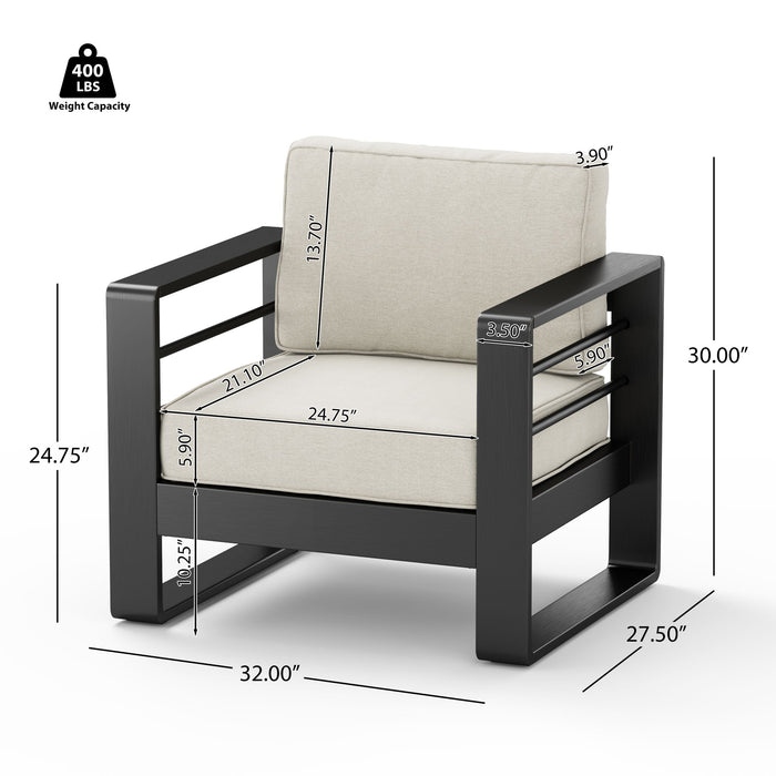 Maya Bay - Outdoor Patio Aluminum 4 Piece Chat Set With Cushion - Beige / Black
