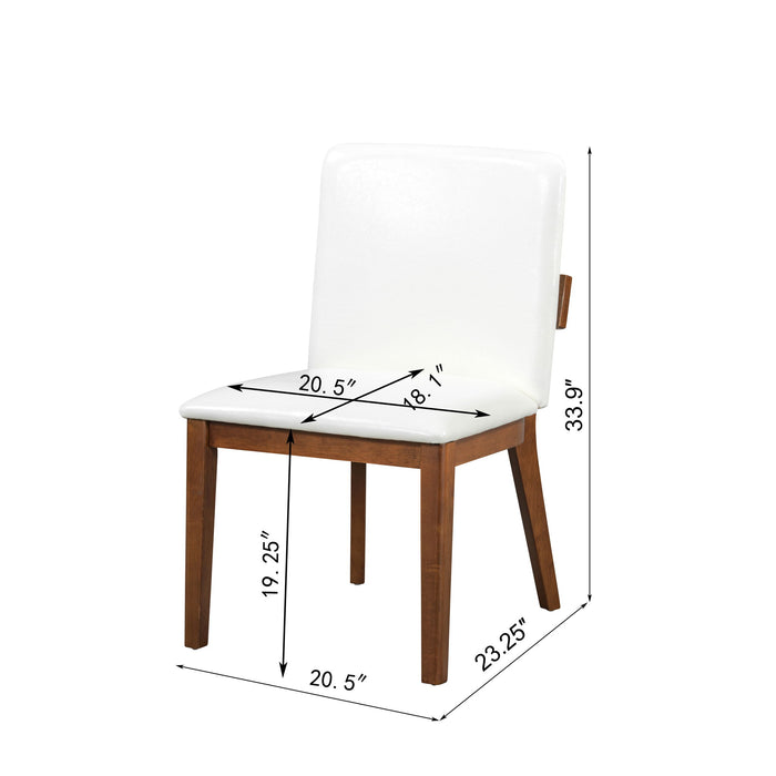 Modern Dining Chairs (Set of 2) With Glossy Upholstery - White / Walnut