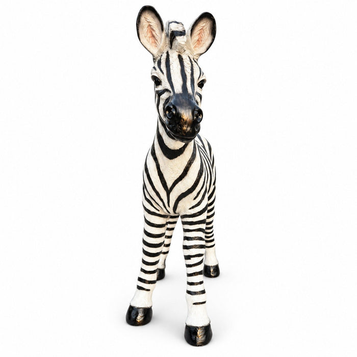Standing Zebra Garden Statue, Animal Sculpture With 2 Ground Stakes For Outdoor Decor - Black White