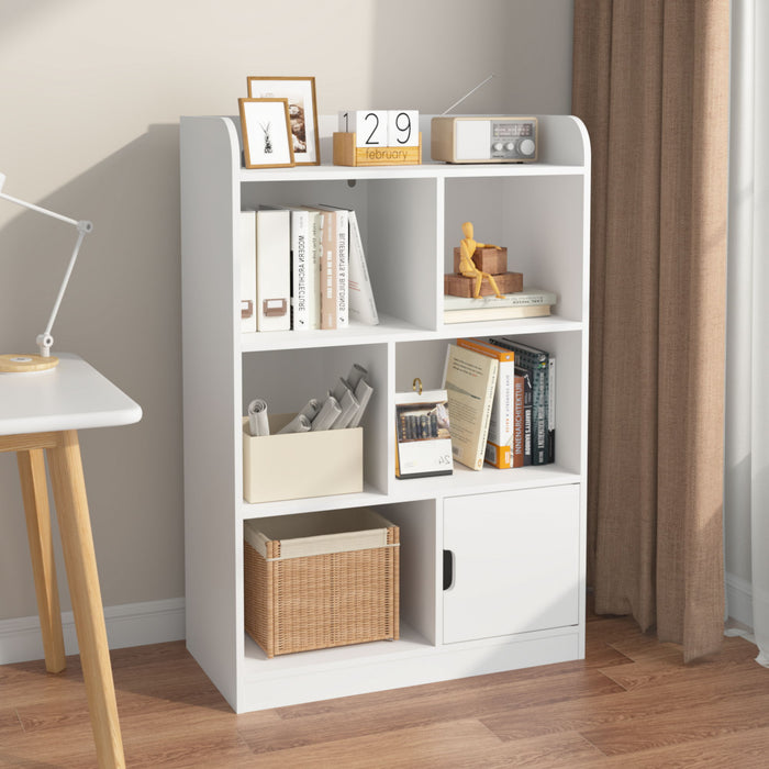 Bookcase With 6 Compartments, Freestanding Bookshelf For Bedroom - White