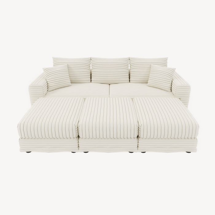 Deep Seat Convertible Sofa With Soft Pillows And Ottomans