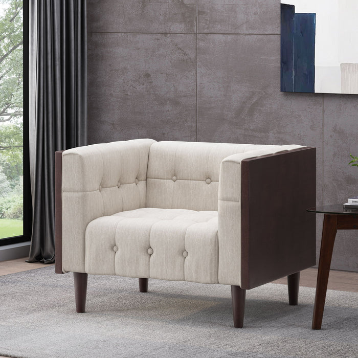 Contemporary Club Chair With Button Tufted Waffle Stitch