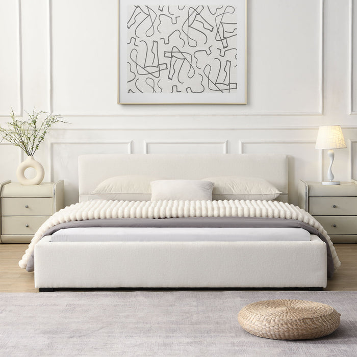 Queen Bed Wide Edge With Soft Upholstery - Beige