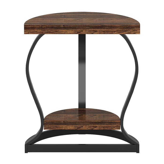 Half Round End Table With Frame, 2 Tier Semi Circle For Entryway - Brown / Black