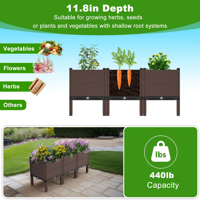 Raised Garden Beds Outdoor, Polypropylene Planter Boxes Outdoor For Vegetables, Flowers, Herbs, Garden Box With Drain Outlet, Heat And Frost Resistant Planters - Black / Brown