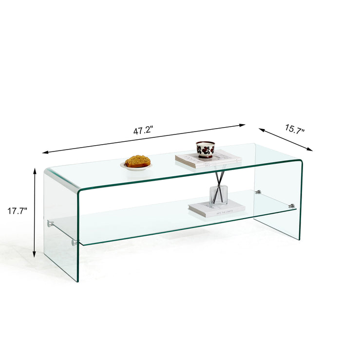 Clear Glass TV Table, Tempered Glass Stand For Living Room Decor - Transparent