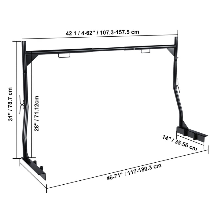 Heavy Duty Universal Truck Bed Ladder Rack, No-Drill Installation, Adjustable - Black