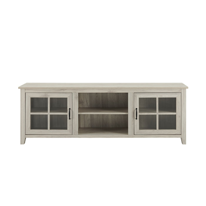 Modern Farmhouse 2 Door Glass Windowpane 70" TV Stand For 80" TVs