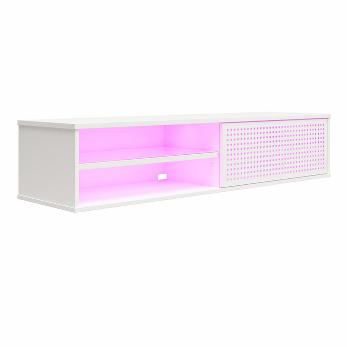 Glitch - Floating TV Stand For TVs Up To 60" With RGB Lighting And Sliding Door - White