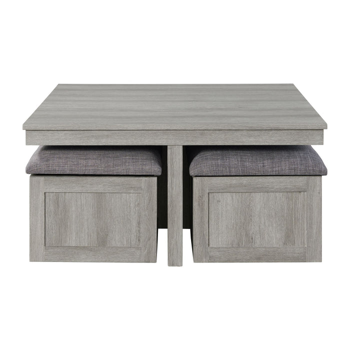 Uster - Coffee Table With Four Storage Stools - Gray