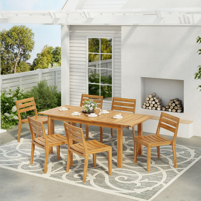 Outdoor 7 Pieces Expandable Dining Set With Umbrella Hole - Teak