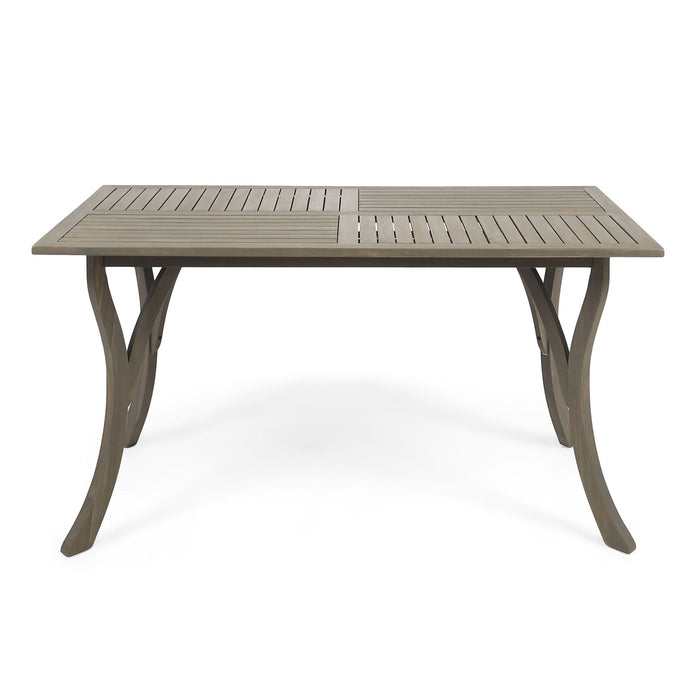 Transitional Acacia Wood Dining Table With Slat Panel Top - Gray