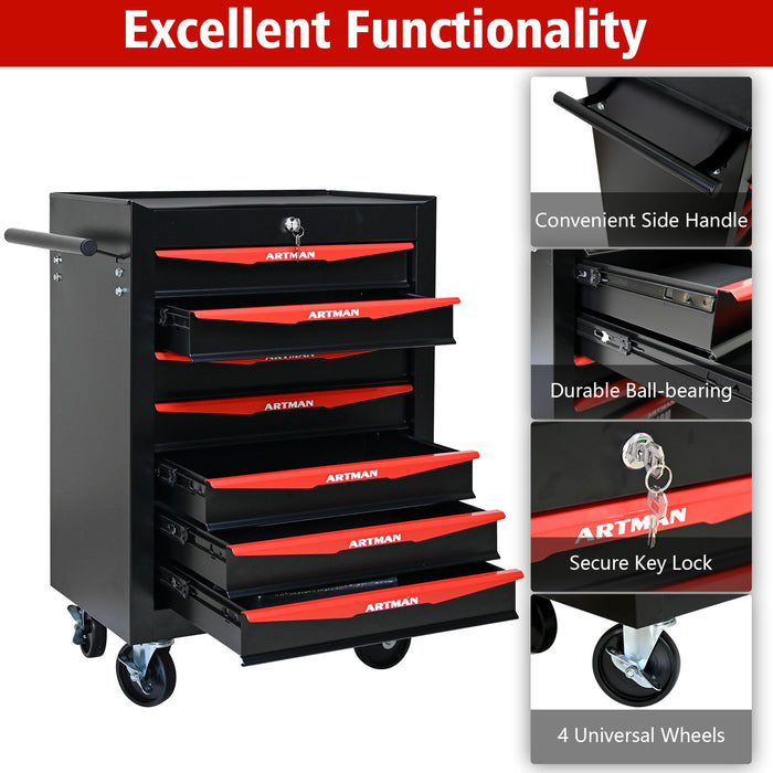 Rolling Metal Tool Chest With Drawers, Steel Storage Cabinet With Ball Bearing Slides