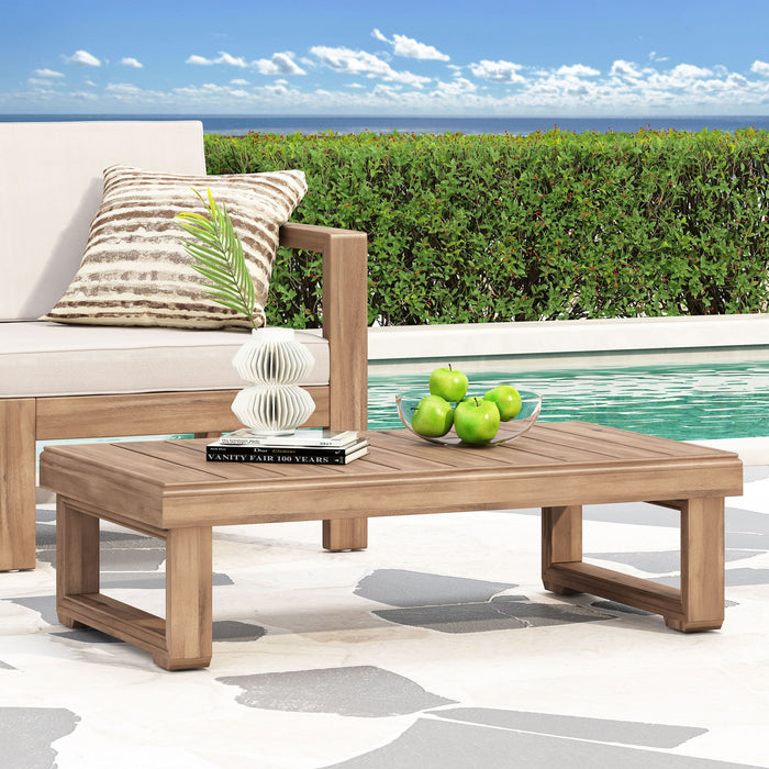 Outdoor Coffee Table With Slat Design And Sled Base - Brown