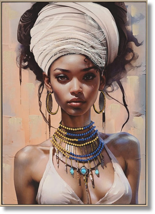 Hand Painted Framed Textured Canvas - Dazzled Woman - Beige