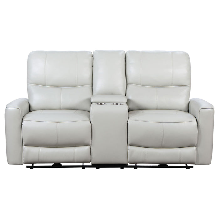 Denson - Upholstered Power Reclining Loveseat With Console And USB Port - Gray