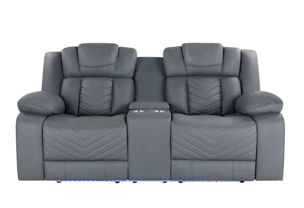 U7069 - 3 Piece Living Room Set (Power Reclining Sofa/Power Console Reclining Loveseat With LED +Immersive Sound/Power Recliner) - Gray