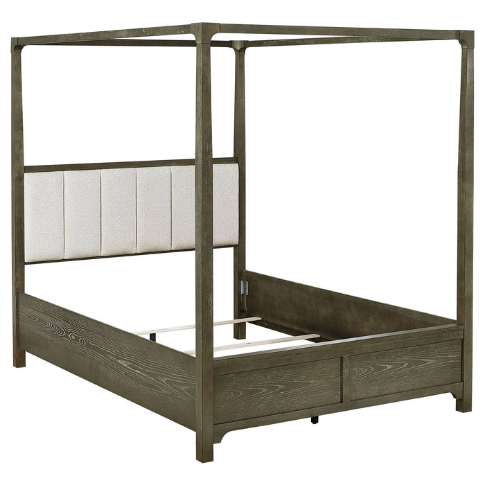 Sundance - Queen Canopy Bed With Upholstered Headboard - Dark Brown
