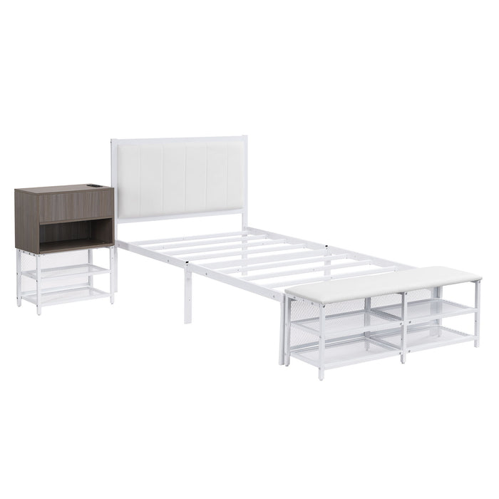 Platform Bed With 2 Tier Storage Shelves, Storage Cabinet