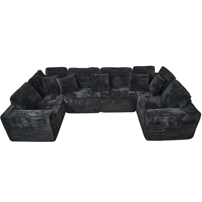 Modular U-Shaped Sectional Sofa, 6 Seater Chaise Lounge With Reversible Design - Black