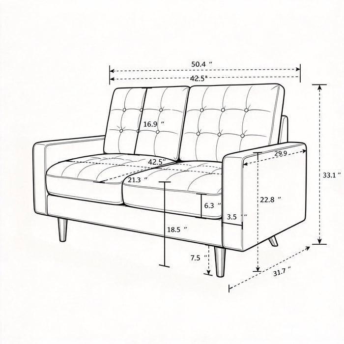 Loveseat Sofa, Tufted Back Upholstered 2 Seat Couch