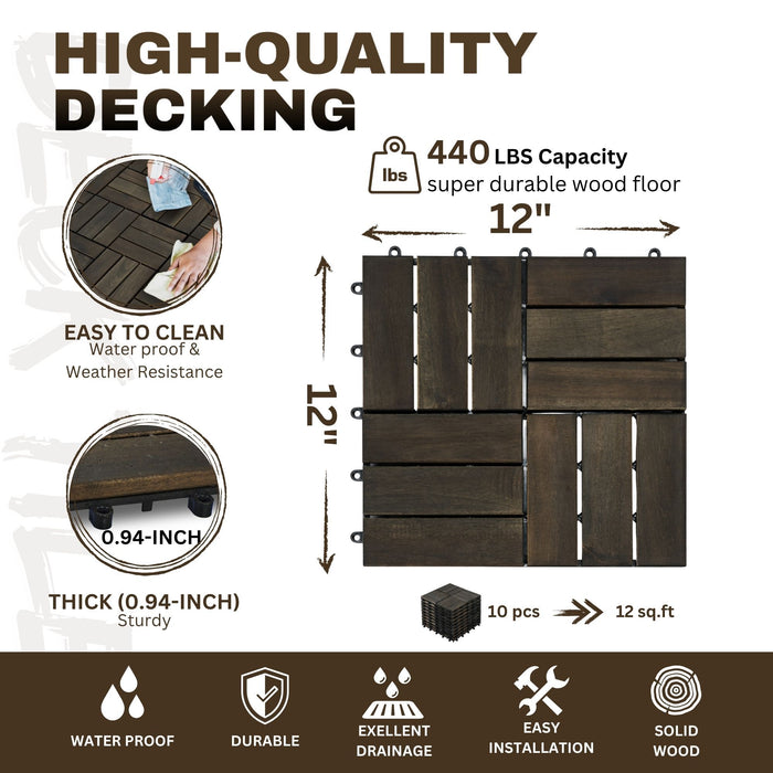 Acacia Wood Interlocking Deck Tiles Checker Pattern For Outdoor Flooring