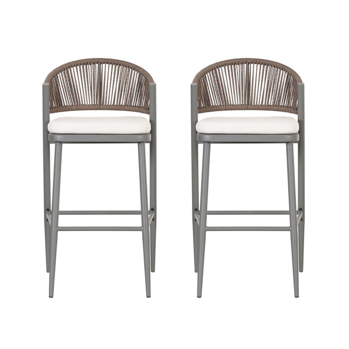 Outdoor Bar Height Metal Frame Counter Stools With Scallop Shaped Backrest & Water Resistant Cushions